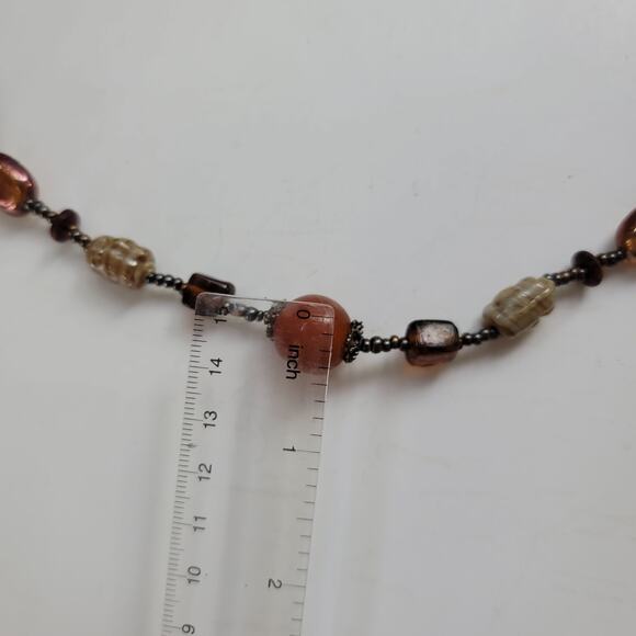 Vintage Glass Bead Necklace with Brown, Amber & Cream Tones, Boho Retro Jewelry - Picture 6 of 10